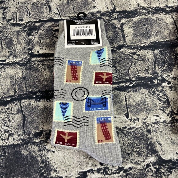 Fun Circle Men's Postage Stamp Sox size 10-13 Crew Socks 1 Pair Shoe sz 6-12 - Picture 5 of 7